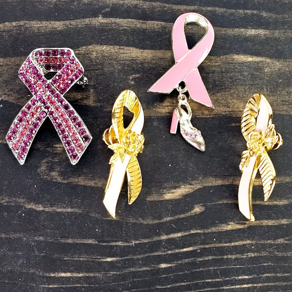 Vintage Breast Cancer Awareness Set of 4 Brooch Lot - Picture 1 of 10